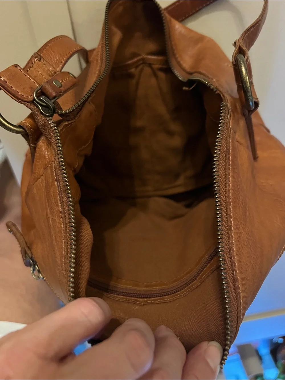 Genuine Leather Women's Hobo Bag in Cognac Brown